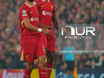 Liverpool's Cody Gakpo celebrates after scoring their second goal during the UEFA Champions League 2024/25 League Phase MD4 match between Li...