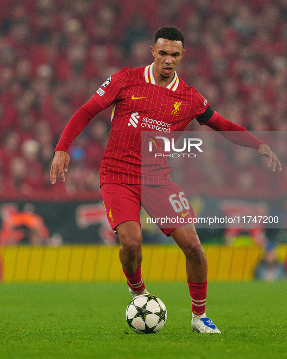 Trent Alexander-Arnold of Liverpool plays during the UEFA Champions League 2024/25 League Phase MD4 match between Liverpool and Bayer Leverk...