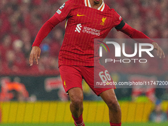 Trent Alexander-Arnold of Liverpool plays during the UEFA Champions League 2024/25 League Phase MD4 match between Liverpool and Bayer Leverk...