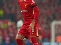 Dominik Szoboszlai plays during the UEFA Champions League 2024/25 League Phase MD4 match between Liverpool and Bayer Leverkusen at Anfield i...