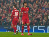 Luis Diaz celebrates after scoring during the UEFA Champions League 2024/25 League Phase MD4 match between Liverpool and Bayer Leverkusen at...