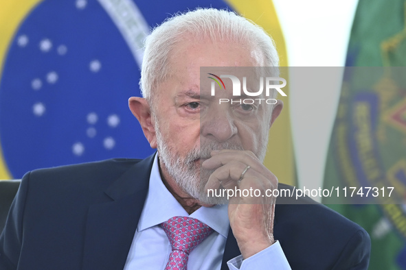 Brazil's President Luiz Inacio Lula da Silva attends the sanctioning of a bill at the Planalto Palace in Brasilia, Brazil, on November 6, 20...