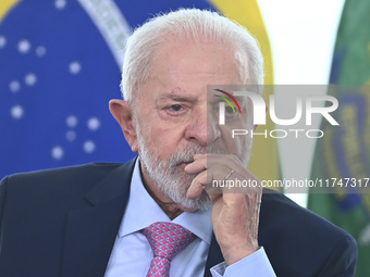 Brazil's President Luiz Inacio Lula da Silva attends the sanctioning of a bill at the Planalto Palace in Brasilia, Brazil, on November 6, 20...