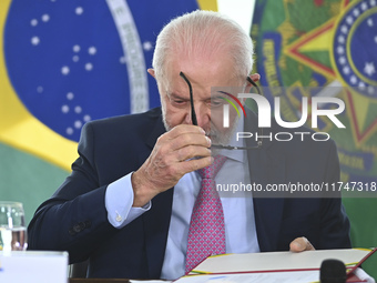 Brazil's President Luiz Inacio Lula da Silva attends the sanctioning of a bill at the Planalto Palace in Brasilia, Brazil, on November 6, 20...