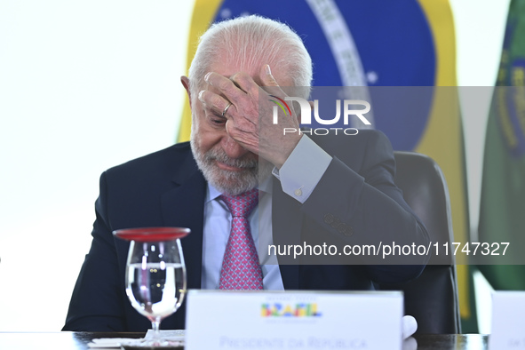 Brazil's President Luiz Inacio Lula da Silva attends the sanctioning of a bill at the Planalto Palace in Brasilia, Brazil, on November 6, 20...