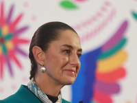 Claudia Sheinbaum Pardo, President of Mexico, speaks during a briefing conference about the victory of Donald Trump as the 47th President of...