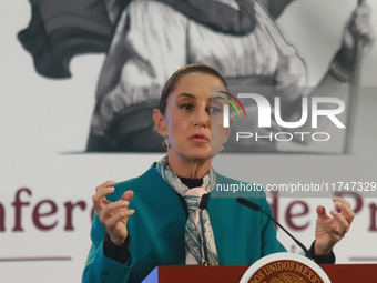 Claudia Sheinbaum Pardo, President of Mexico, speaks during a briefing conference about the victory of Donald Trump as the 47th President of...