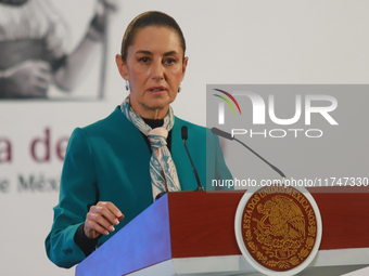 Claudia Sheinbaum Pardo, President of Mexico, speaks during a briefing conference about the victory of Donald Trump as the 47th President of...