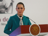 Claudia Sheinbaum Pardo, President of Mexico, speaks during a briefing conference about the victory of Donald Trump as the 47th President of...