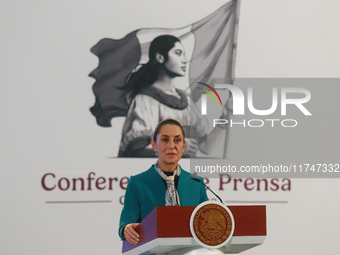 Claudia Sheinbaum Pardo, President of Mexico, speaks during a briefing conference about the victory of Donald Trump as the 47th President of...