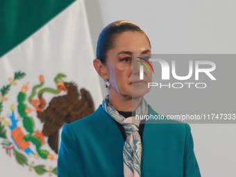 Claudia Sheinbaum Pardo, President of Mexico, speaks during a briefing conference about the victory of Donald Trump as the 47th President of...