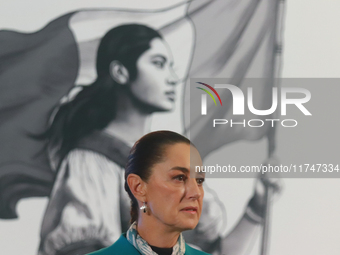 Claudia Sheinbaum Pardo, President of Mexico, speaks during a briefing conference about the victory of Donald Trump as the 47th President of...