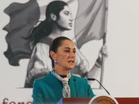 Claudia Sheinbaum Pardo, President of Mexico, speaks during a briefing conference about the victory of Donald Trump as the 47th President of...