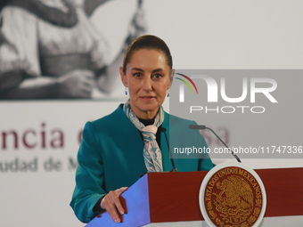 Claudia Sheinbaum Pardo, President of Mexico, speaks during a briefing conference about the victory of Donald Trump as the 47th President of...