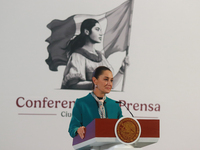 Claudia Sheinbaum Pardo, President of Mexico, speaks during a briefing conference about the victory of Donald Trump as the 47th President of...