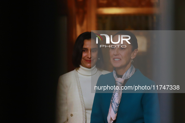 Claudia Sheinbaum Pardo, President of Mexico, speaks during a briefing conference about the victory of Donald Trump as the 47th President of...