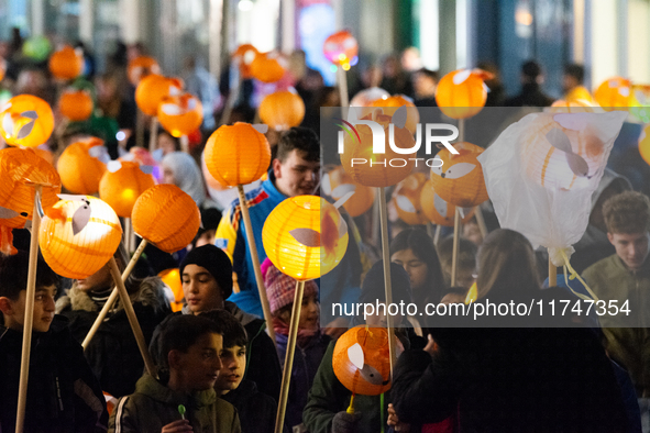 Thousands of children participate in the Martin parade in Bonn, Germany, on November 6, 2024. 