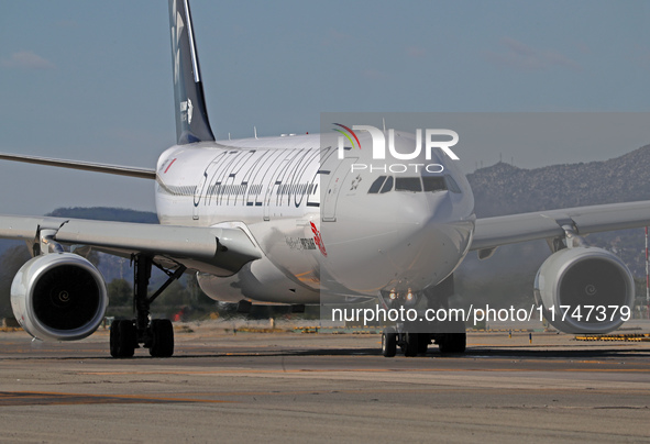 An Airbus A330-343 from Air China, in Star Alliance livery, is on the runway ready to take off from Barcelona airport in Barcelona, Spain, o...