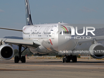 An Airbus A330-343 from Air China, in Star Alliance livery, is on the runway ready to take off from Barcelona airport in Barcelona, Spain, o...