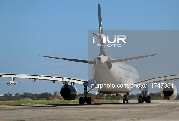 An Airbus A330-343 from Air China, in Star Alliance livery, is on the runway ready to take off from Barcelona airport in Barcelona, Spain, o...