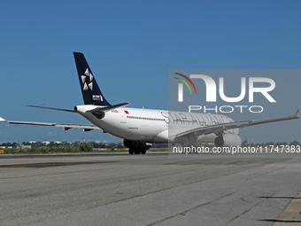 An Airbus A330-343 from Air China, in Star Alliance livery, is on the runway ready to take off from Barcelona airport in Barcelona, Spain, o...