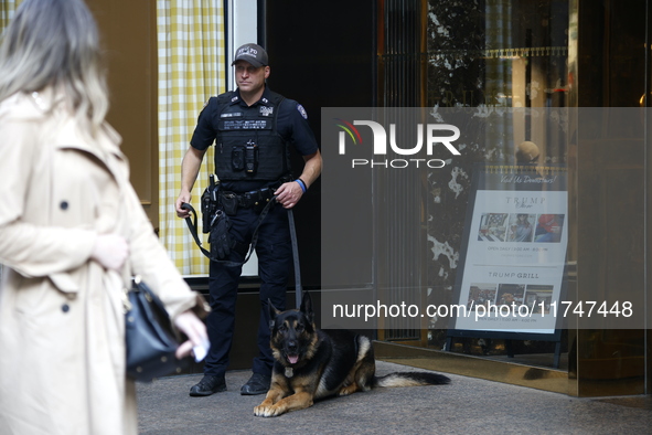 General dress outside Trump Tower in Manhattan, New York, United States, on November 6, 2024. Several Secret Service agents and police offic...