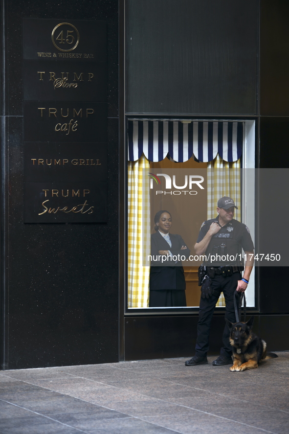 General dress outside Trump Tower in Manhattan, New York, United States, on November 6, 2024. Several Secret Service agents and police offic...