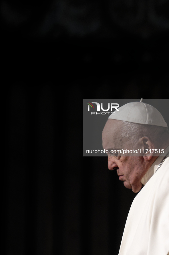 Pope Francis attends the weekly general audience at St Peter's Square in The Vatican on November 6, 2024. 