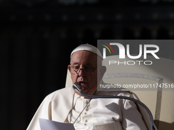 Pope Francis attends the weekly general audience at St Peter's Square in The Vatican on November 6, 2024. (