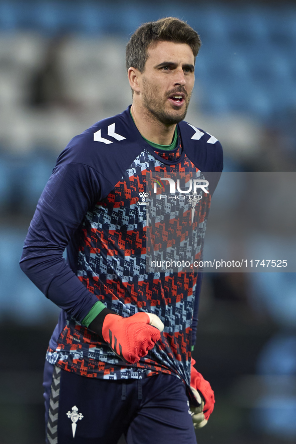 Ivan Villar of RC Celta de Vigo warms up before the La Liga EA Sports match between RC Celta de Vigo and Getafe CF at Estadio Abanca Balaido...