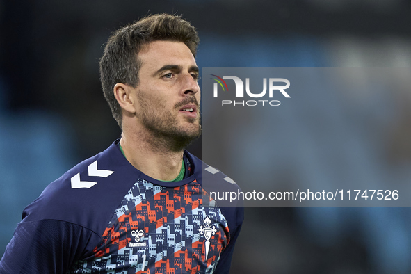 Ivan Villar of RC Celta de Vigo warms up before the La Liga EA Sports match between RC Celta de Vigo and Getafe CF at Estadio Abanca Balaido...