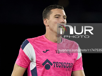 David Soria of Getafe CF warms up before the La Liga EA Sports match between RC Celta de Vigo and Getafe CF at Estadio Abanca Balaidos in Vi...