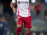 Omar Alderete of Getafe CF warms up before the La Liga EA Sports match between RC Celta de Vigo and Getafe CF at Estadio Abanca Balaidos in...