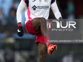 Allan Nyom of Getafe CF warms up before the La Liga EA Sports match between RC Celta de Vigo and Getafe CF at Estadio Abanca Balaidos in Vig...