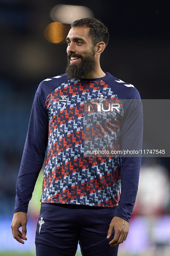 Borja Iglesias of RC Celta de Vigo looks on during the warm-up prior to the La Liga EA Sports match between RC Celta de Vigo and Getafe CF a...