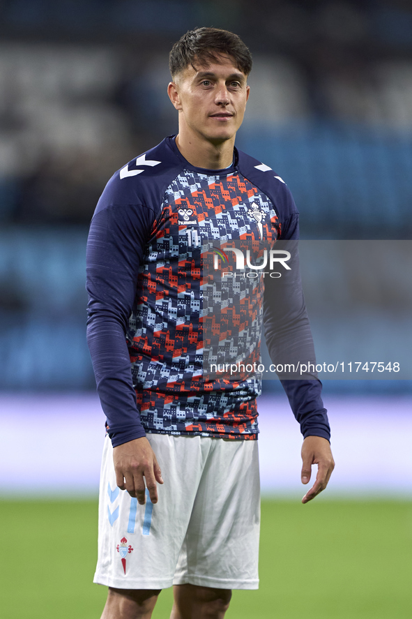 Franco Cervi of RC Celta de Vigo looks on during the warm-up prior to the La Liga EA Sports match between RC Celta de Vigo and Getafe CF at...