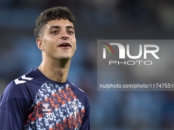 Hugo Alvarez of RC Celta de Vigo looks on during the warm-up prior to the La Liga EA Sports match between RC Celta de Vigo and Getafe CF at...