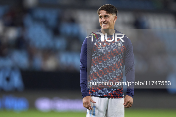 Franco Cervi of RC Celta de Vigo looks on during the warm-up prior to the La Liga EA Sports match between RC Celta de Vigo and Getafe CF at...