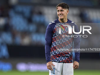 Franco Cervi of RC Celta de Vigo looks on during the warm-up prior to the La Liga EA Sports match between RC Celta de Vigo and Getafe CF at...