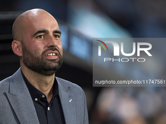 Claudio Giraldez, Head Coach of RC Celta de Vigo, looks on before the La Liga EA Sports match between RC Celta de Vigo and Getafe CF at Esta...