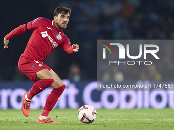 Mauro Arambarri of Getafe CF is in action during the La Liga EA Sports match between RC Celta de Vigo and Getafe CF at Estadio Abanca Balaid...