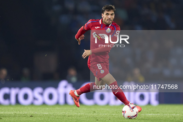 Mauro Arambarri of Getafe CF is in action during the La Liga EA Sports match between RC Celta de Vigo and Getafe CF at Estadio Abanca Balaid...