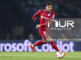 Mauro Arambarri of Getafe CF is in action during the La Liga EA Sports match between RC Celta de Vigo and Getafe CF at Estadio Abanca Balaid...