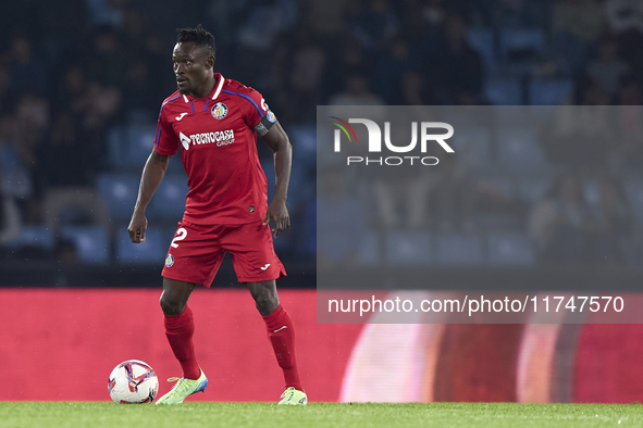 Djene of Getafe CF plays during the La Liga EA Sports match between RC Celta de Vigo and Getafe CF at Estadio Abanca Balaidos in Vigo, Spain...