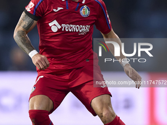 Alex Sola of Getafe CF is in action during the La Liga EA Sports match between RC Celta de Vigo and Getafe CF at Estadio Abanca Balaidos in...