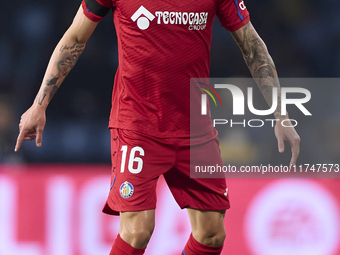 Diego Rico of Getafe CF is in action during the La Liga EA Sports match between RC Celta de Vigo and Getafe CF at Estadio Abanca Balaidos in...