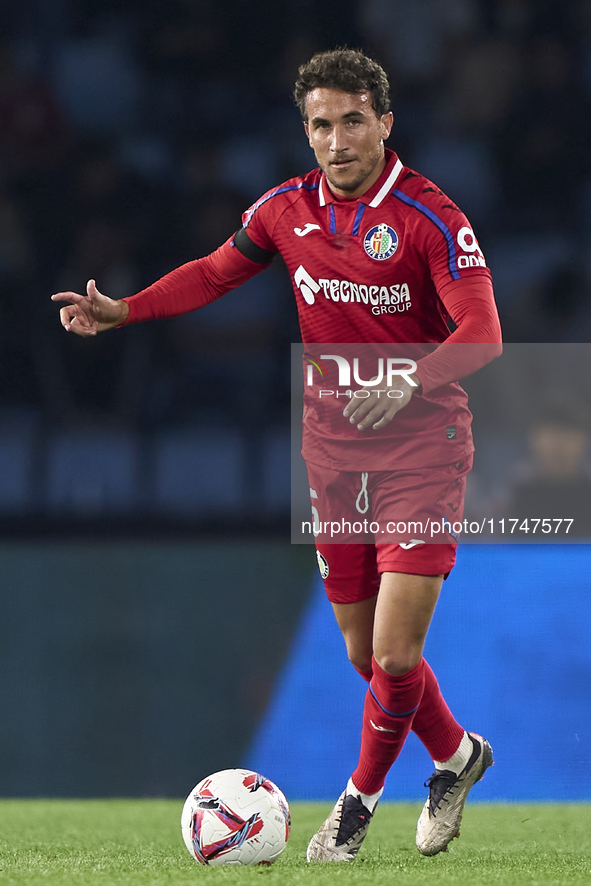 Luis Milla of Getafe CF is in action during the La Liga EA Sports match between RC Celta de Vigo and Getafe CF at Estadio Abanca Balaidos in...