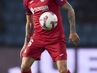 Diego Rico of Getafe CF is in action during the La Liga EA Sports match between RC Celta de Vigo and Getafe CF at Estadio Abanca Balaidos in...