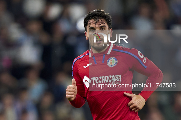 Mauro Arambarri of Getafe CF looks on during the La Liga EA Sports match between RC Celta de Vigo and Getafe CF at Estadio Abanca Balaidos i...