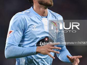 Oscar Mingueza of RC Celta de Vigo reacts during the La Liga EA Sports match between RC Celta de Vigo and Getafe CF at Estadio Abanca Balaid...